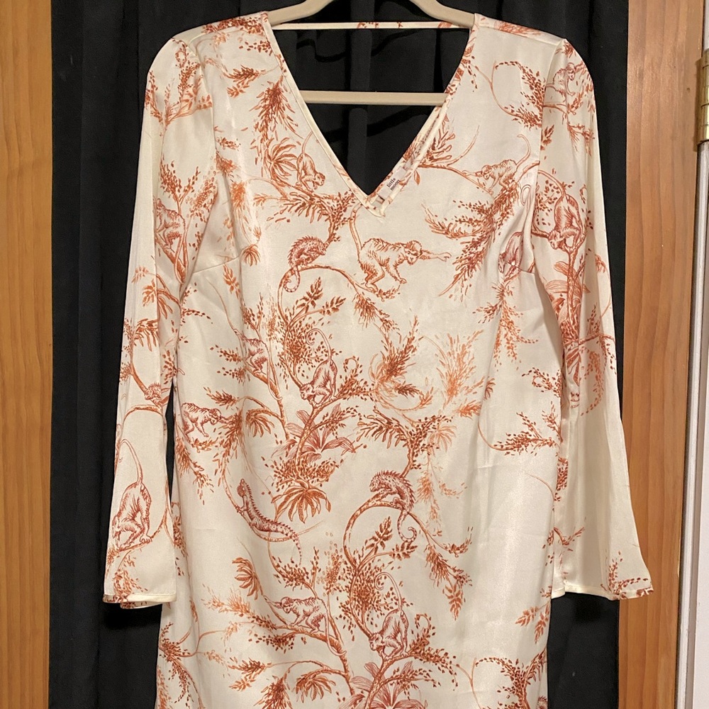 Aritzia little moon long sleeve mini dress in cream/orange